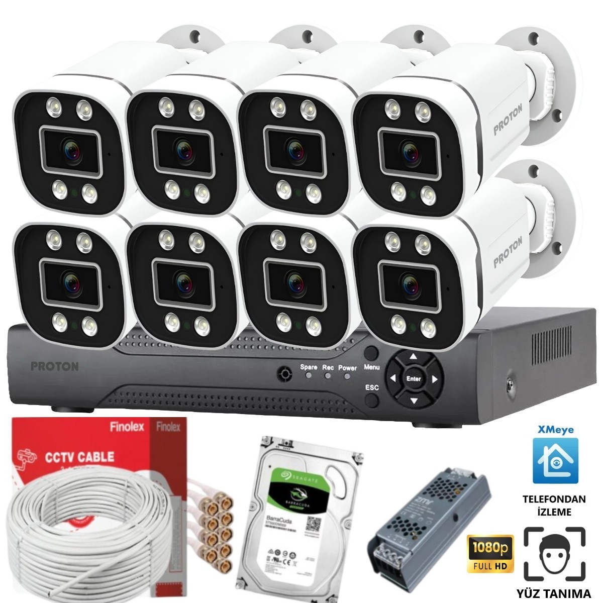 Renkli Gece Görüşlü 5MP Full HD 8 Kameralı Güvenlik Kamera Seti