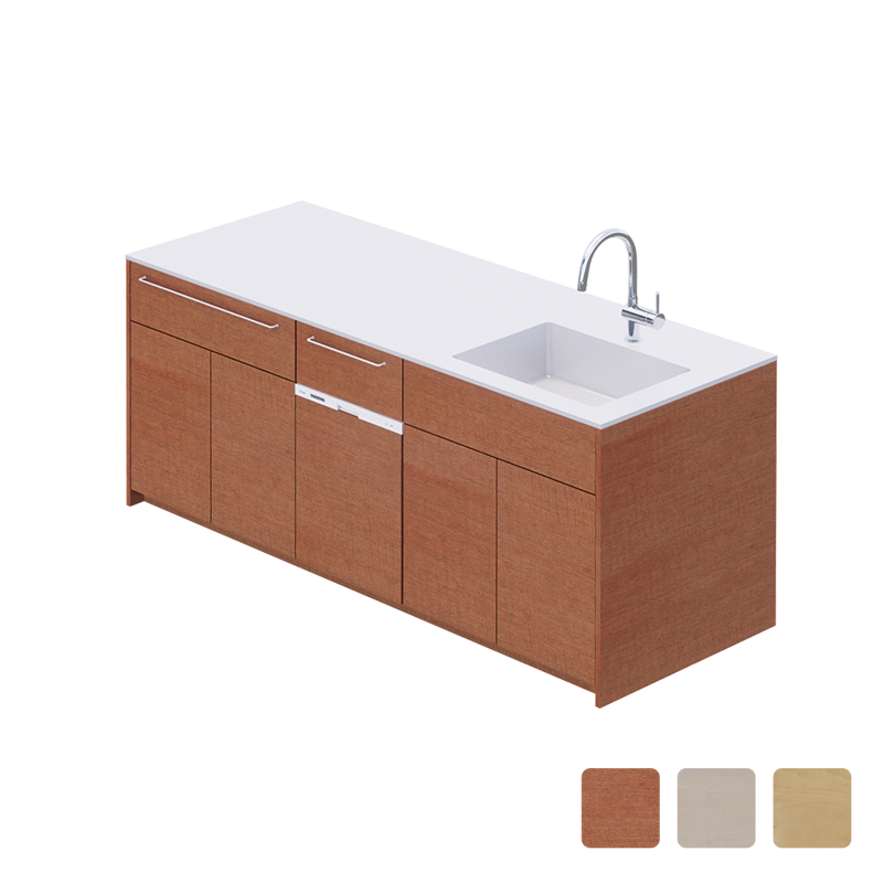 木製システムキッチン 対面型 W2440～2740 コンロなし 食洗機仕様 | KB