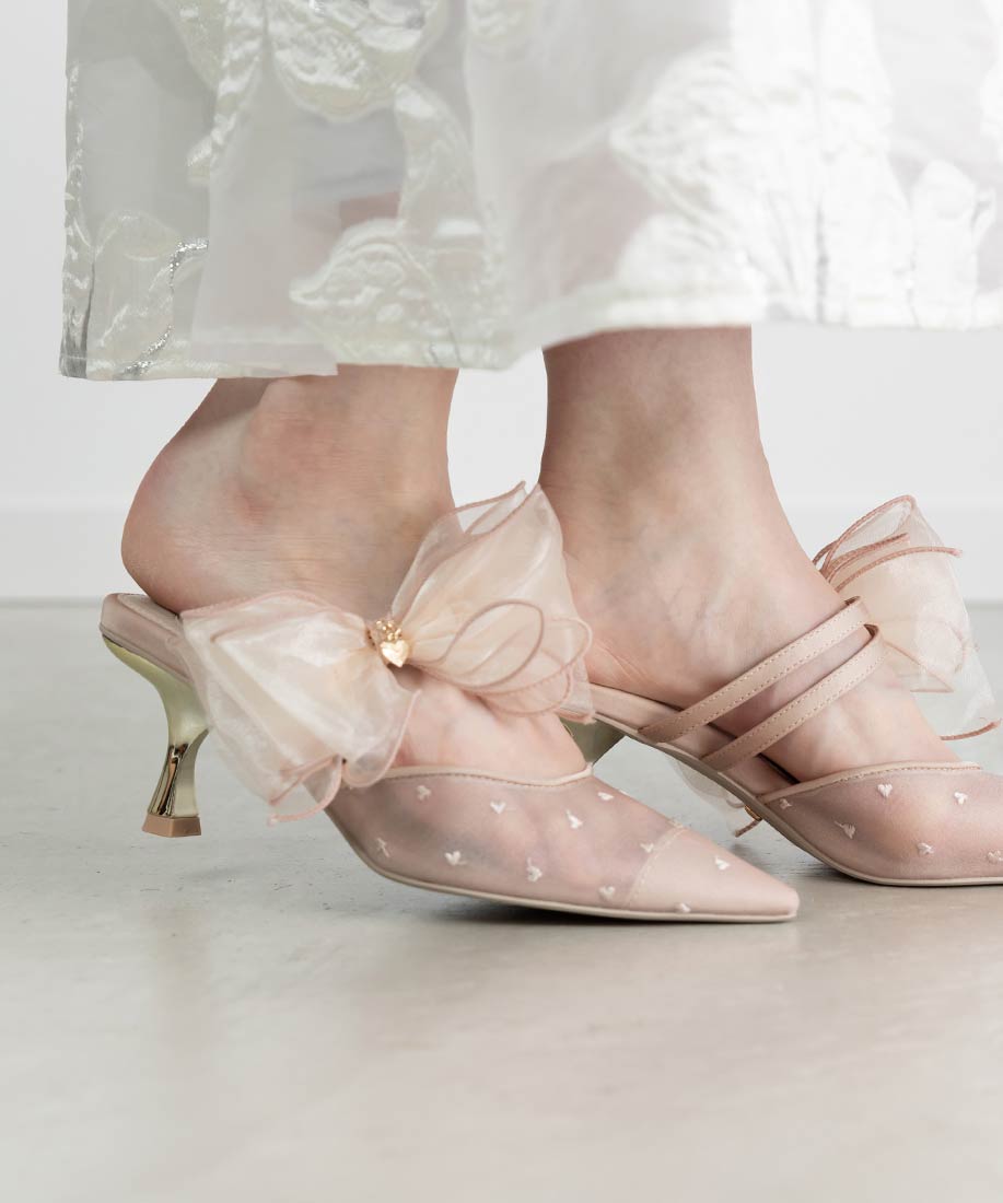 HEART COLLECTION】シフォンリボンハートミュールパンプスRANDA公式サイト