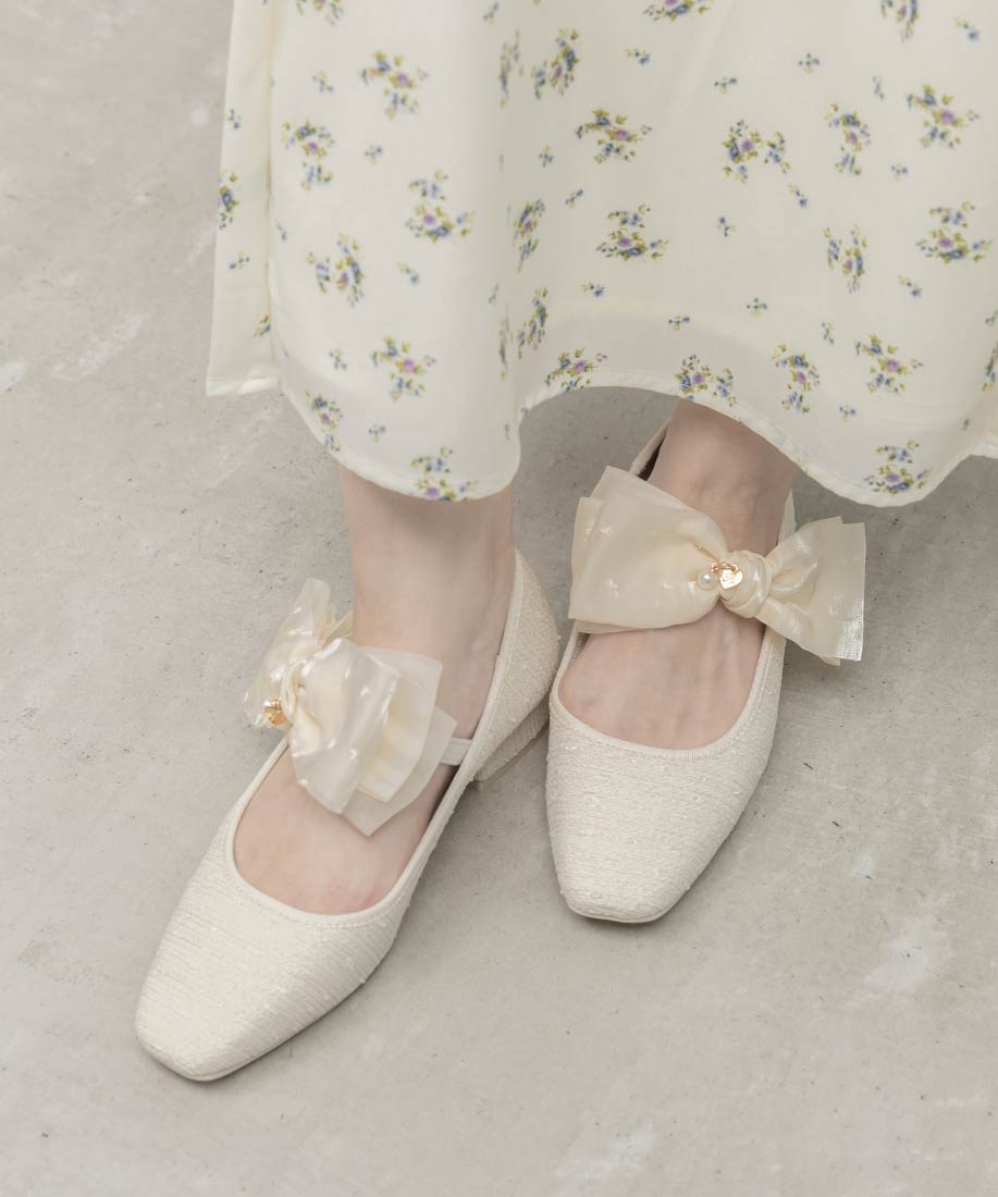 Heart Collection】2WAY シアーリボンハートフラットパンプスRANDA公式