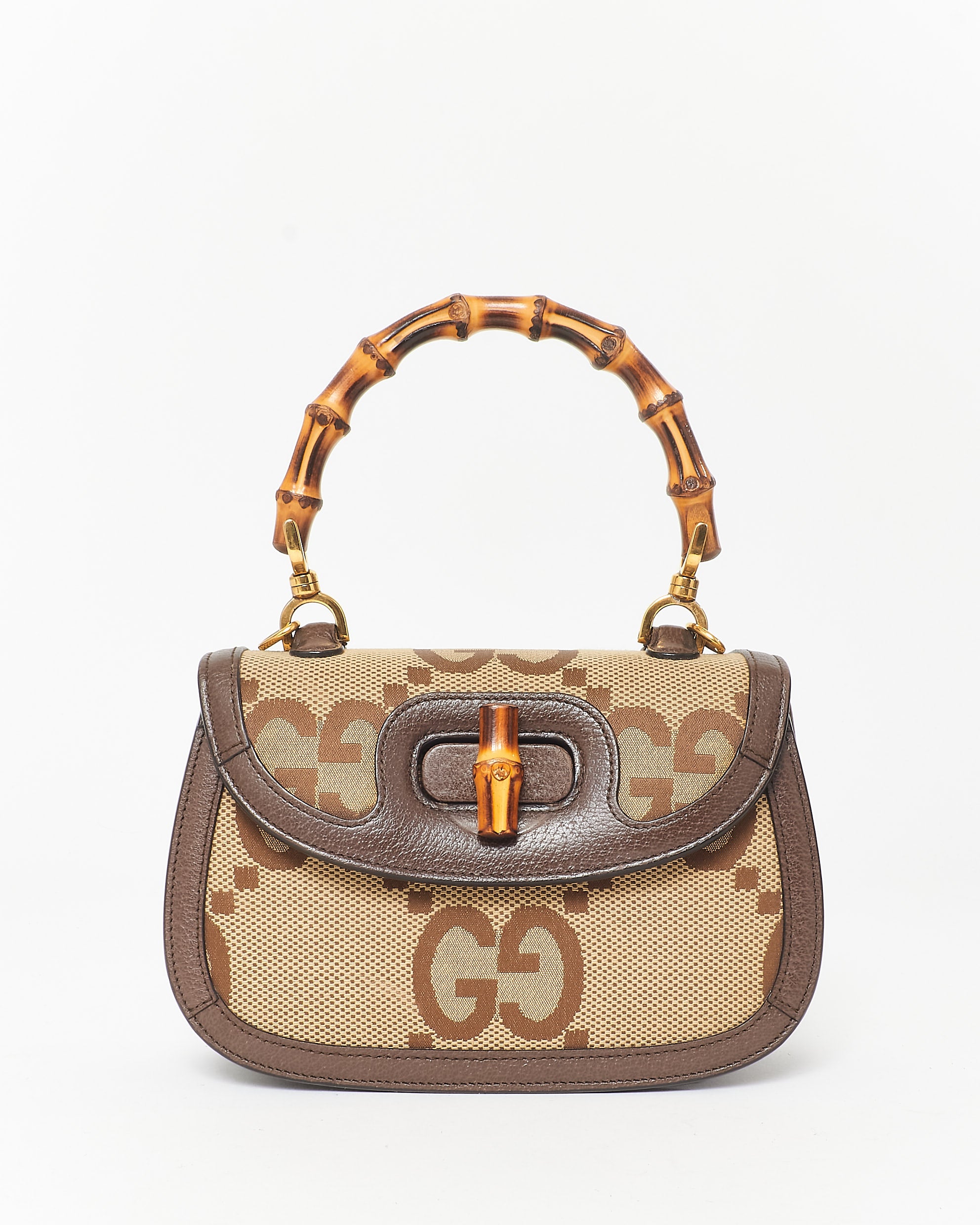 Buy Gucci Jumbo GG Mini Bamboo Canvas Top Handle Bag W/ Web Strap