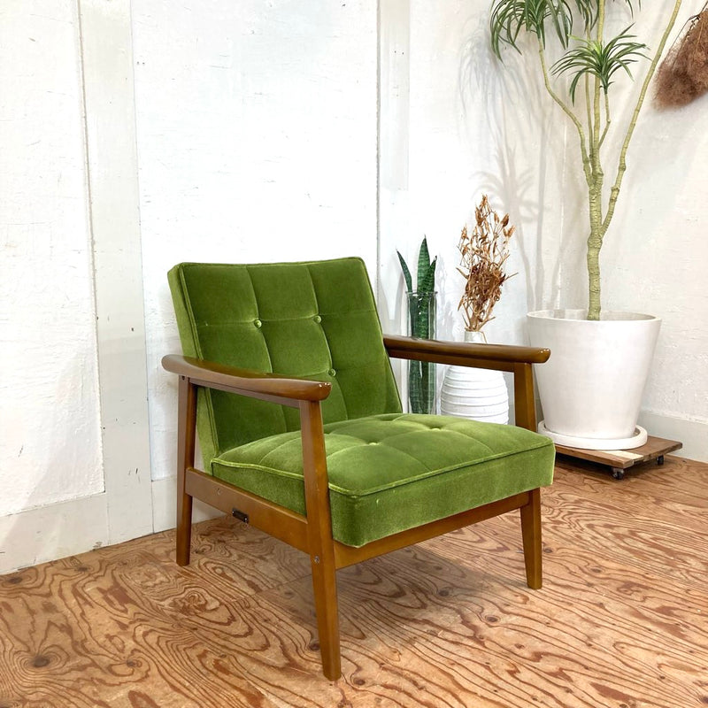 昭和レトロ オールド カリモク グリーン モケット 1人掛け ソファ③