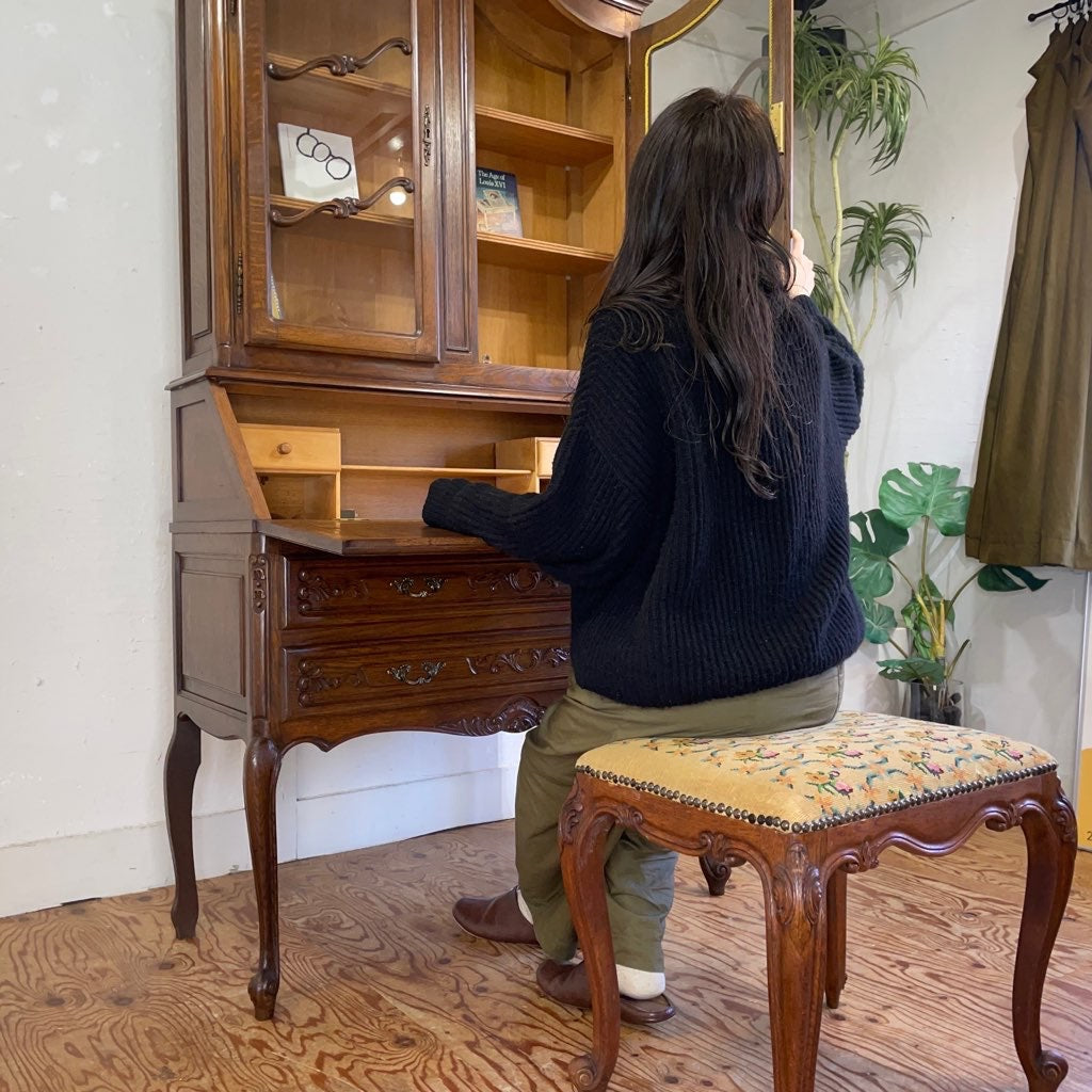 スツール 花柄 猫脚 ピアノ椅子 フランスアンティーク 中古 椅子