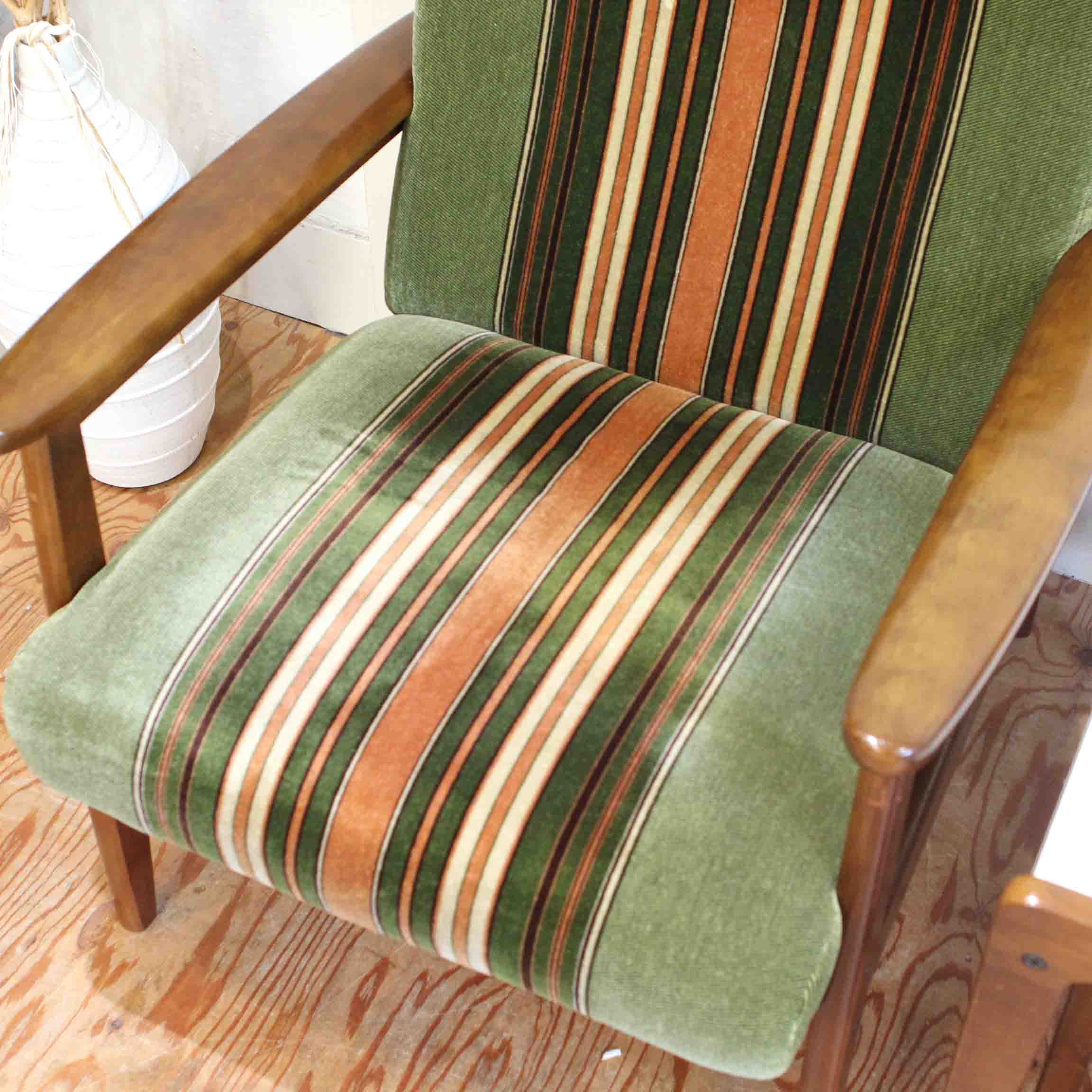 カリモク家具 オールドカリモク Kチェア 1シーター ストライプ