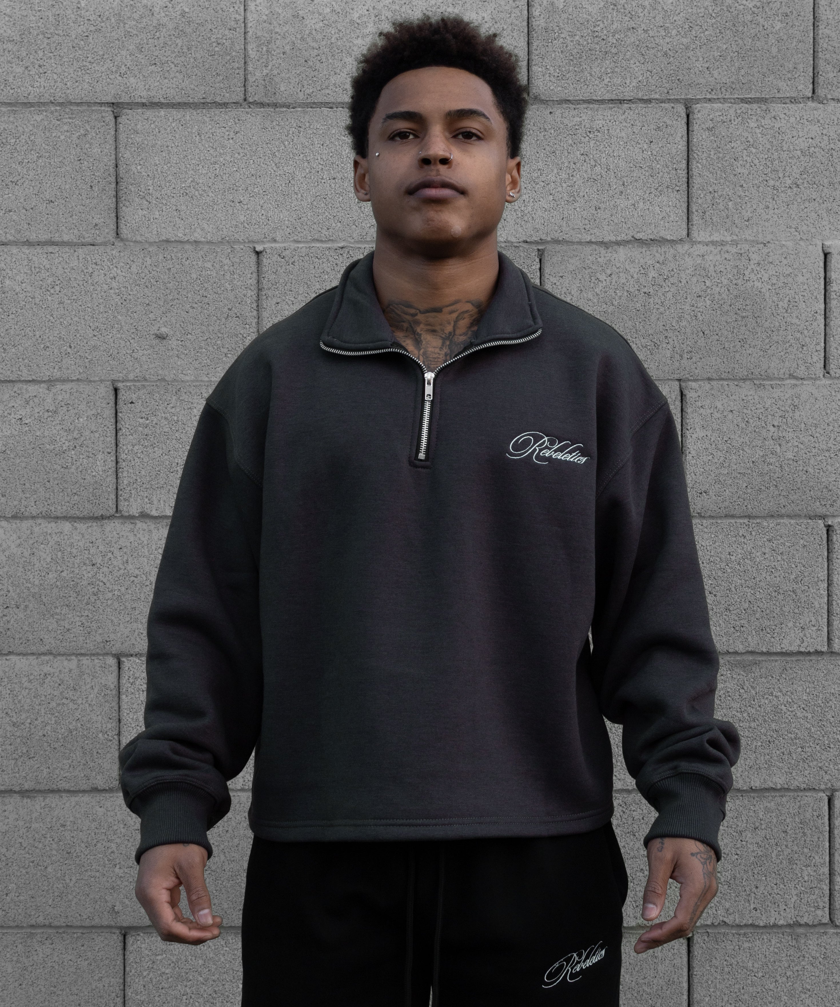 REBELETICS CROPPED QUARTER ZIP - CHARCOAL – Rebeletics