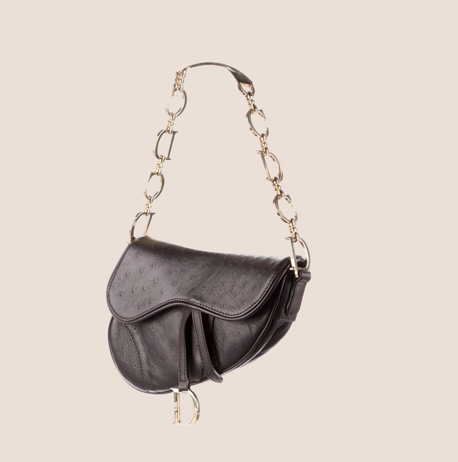 CHRISTIAN DIOR 2000 BROWN OSTRICH LEATHER CHAIN SADDLE BAG – RDB
