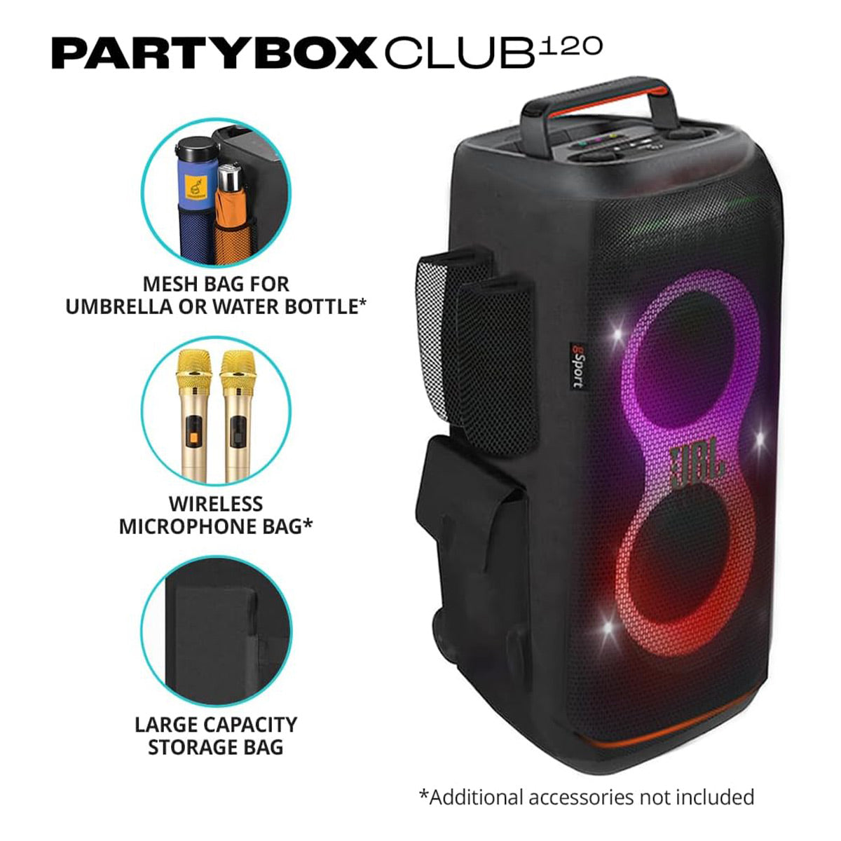 JBL PartyBox Club 120 Portable Party Speaker with gSport Cargo