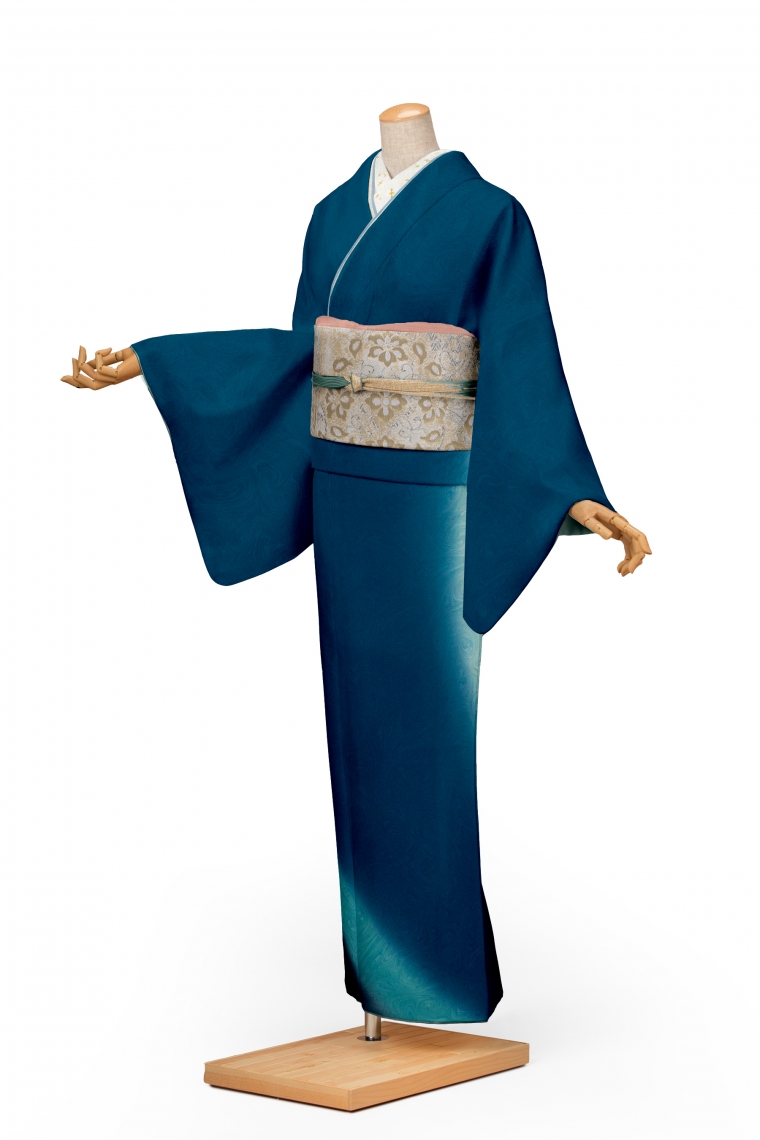 訪問着レンタル 訪問着Lサイズ 京友禅：墨流し みなもの色あそび 青