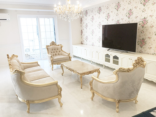 ロココ調ソファ ヴィクトリアンスタイル 3シーター 金箔塗装