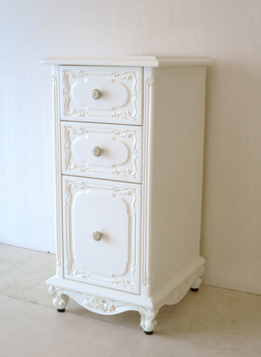 サイドチェスト W35cm 猫脚 薔薇の彫刻 ホワイト色｜チェスト（収納