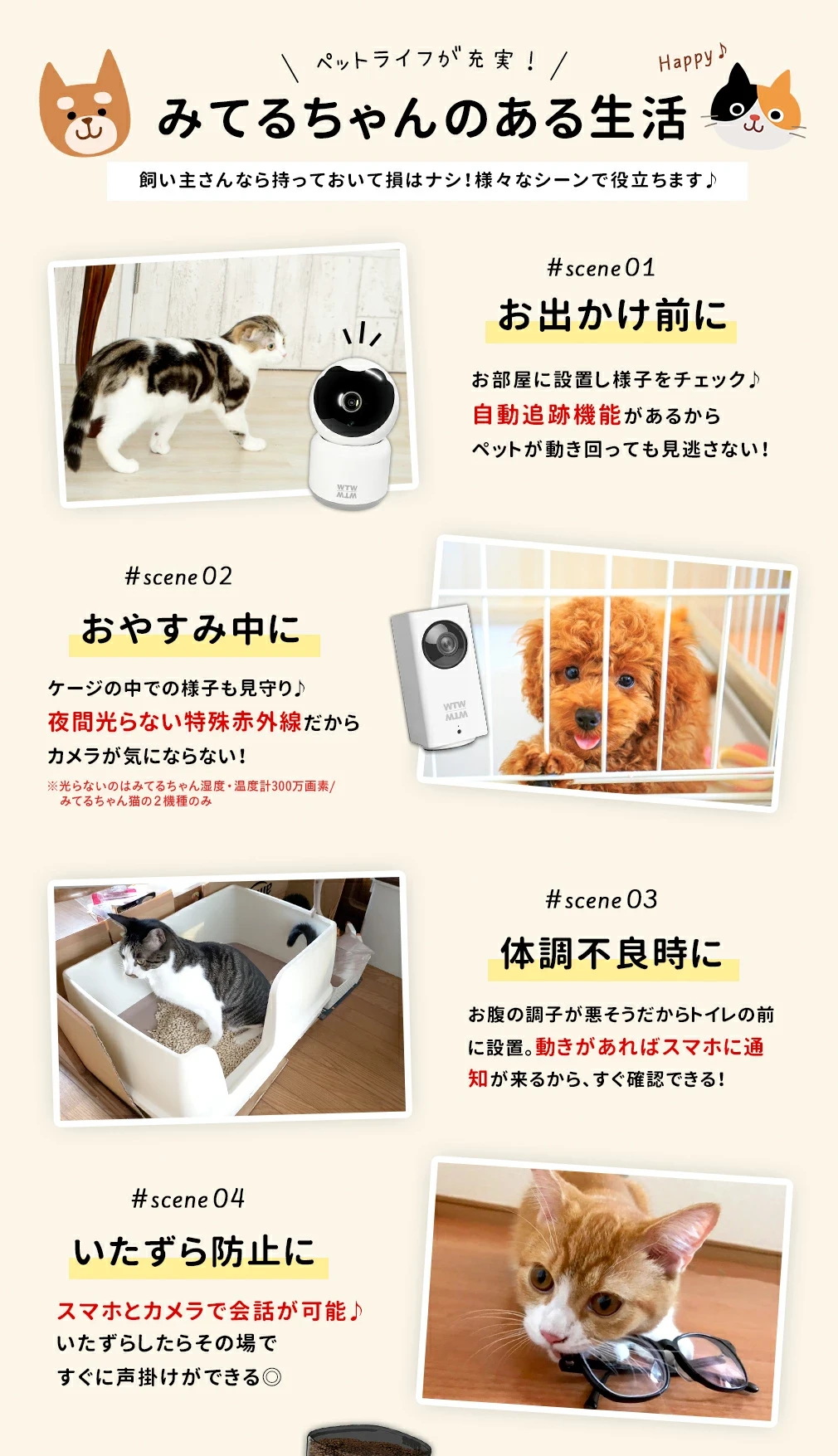 ペット監視カメラ みてるちゃん猫・みてるちゃん猫 自動追跡 WTW-NEKO