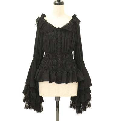 USED】【9号】Cross Rose Gardenシャーリングスリーブブラウス(白×白