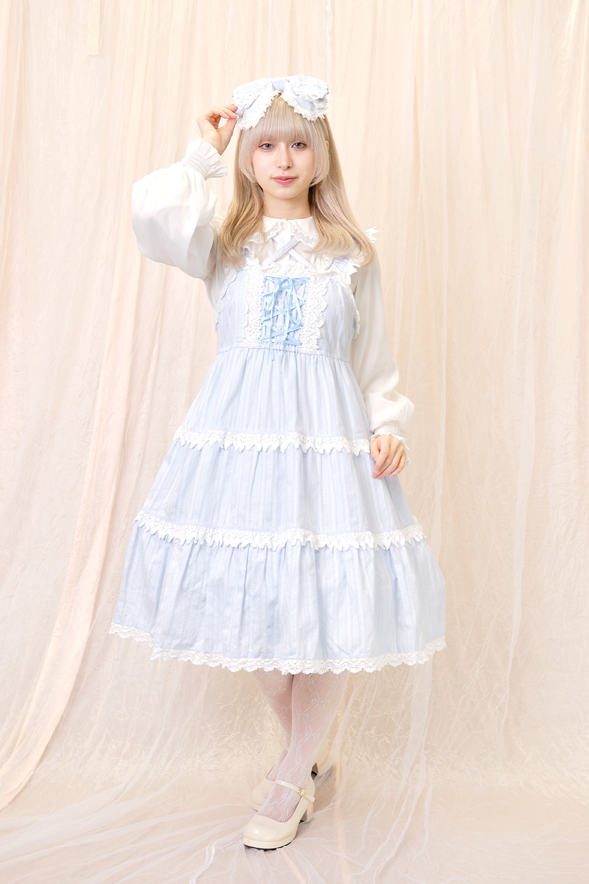 からみ3段ティアードジャンパースカートセット サックス｜東京ロリィタ