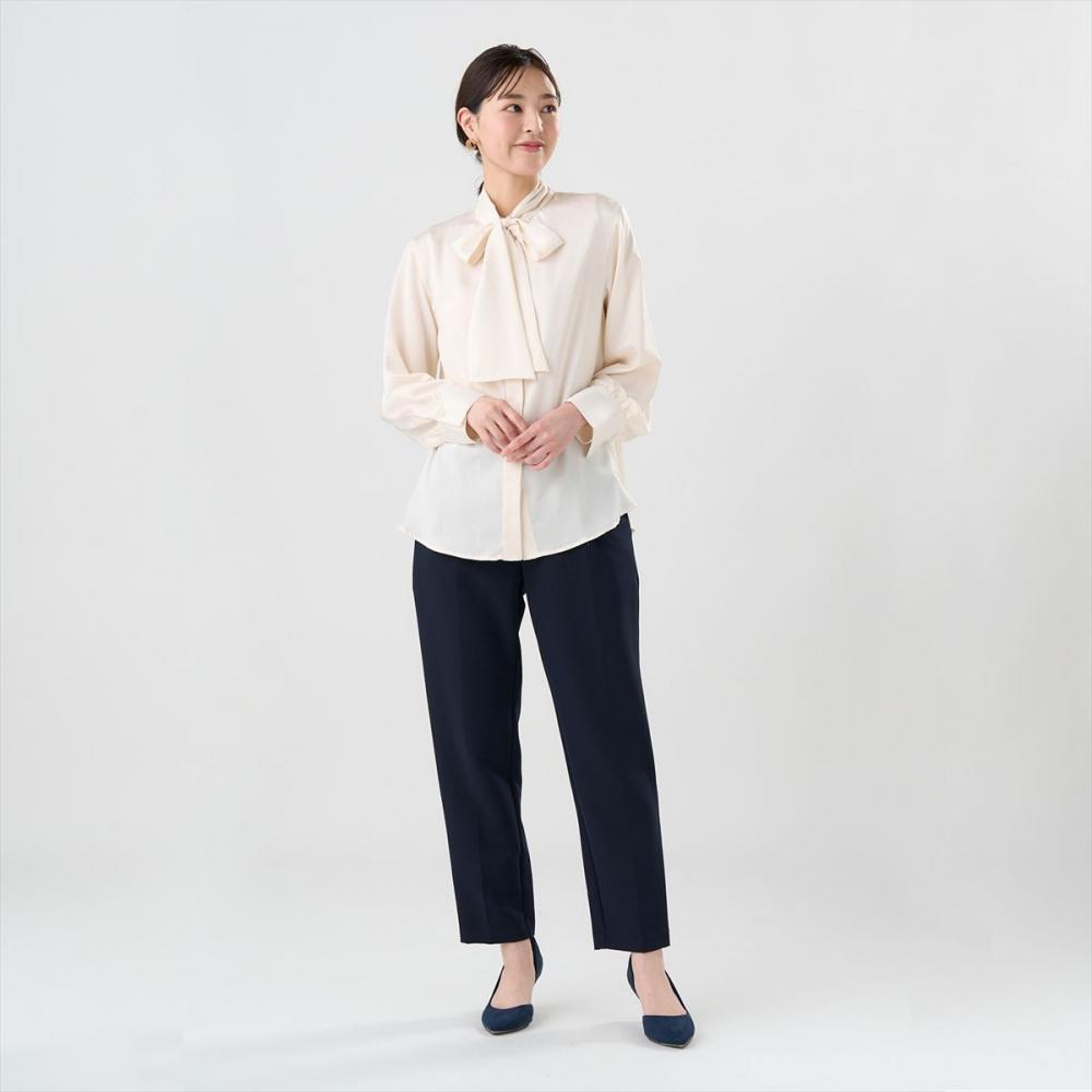 クラッシュスエード ボウタイブラウス 長袖 レディース(M オフホワイト