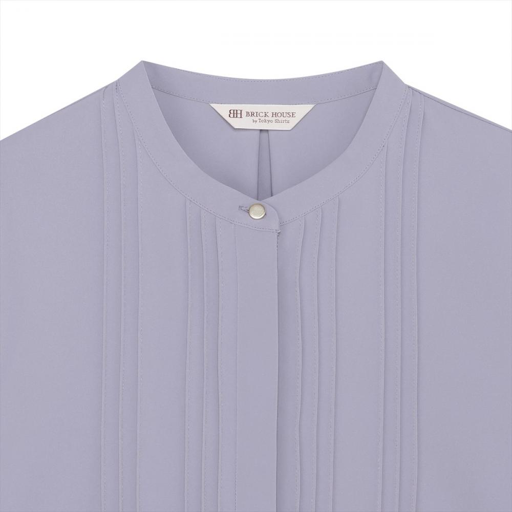 Wonderful World ブロードピンタック遣い長袖ブラウス・ブルーグレー