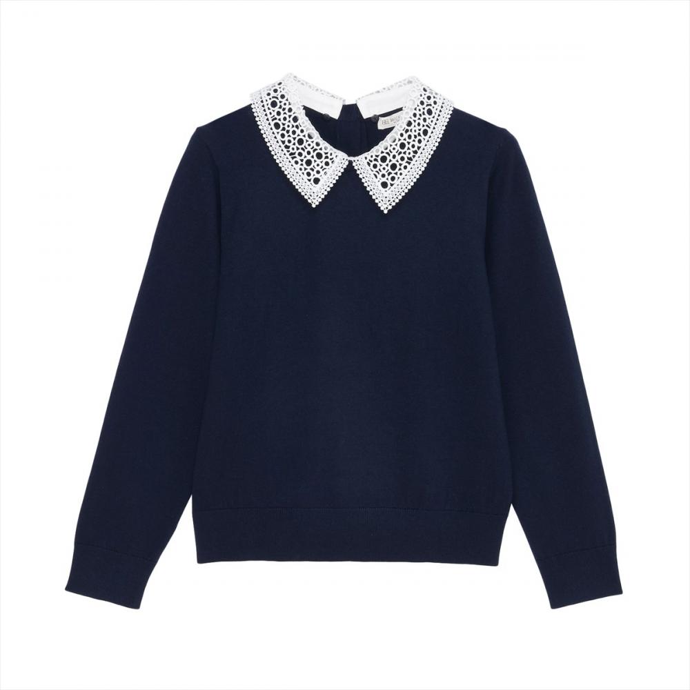 ニット レース衿付き プルオーバー レディース(M ネイビー): 東京