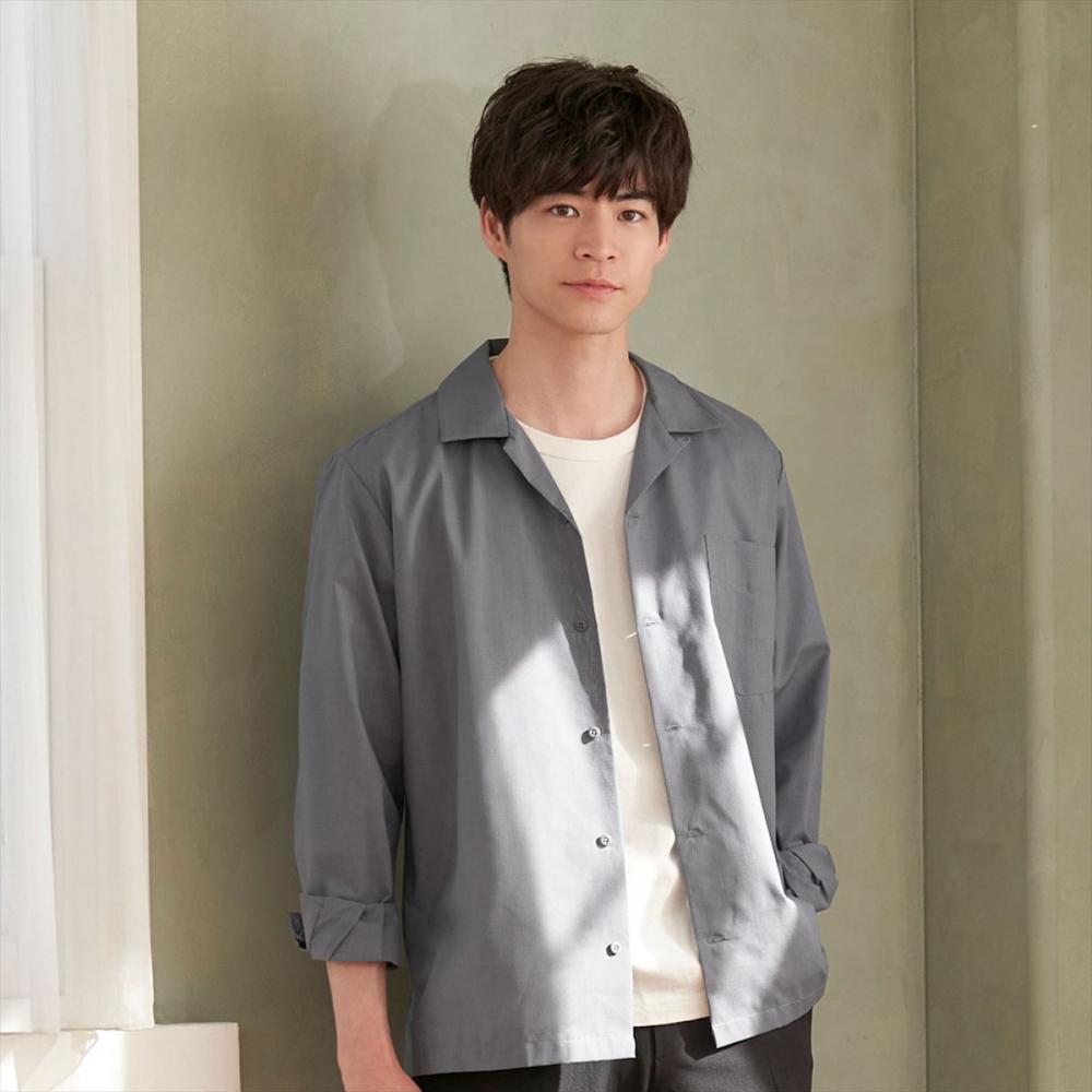 カジュアルシャツ リップストップ オープンカラー 長袖 メンズ(S