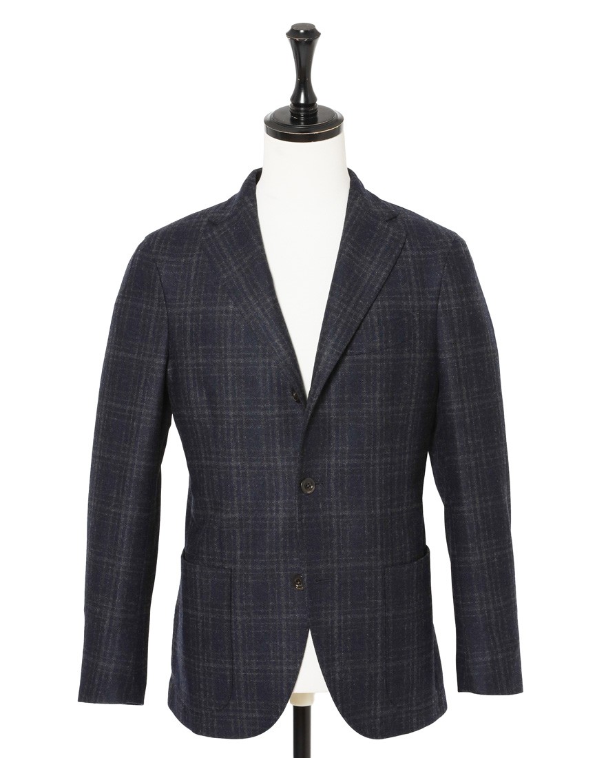 ネイビーチェックウール 3Bジャケット【DOVER/ドーヴァー】｜BOGLIOLI