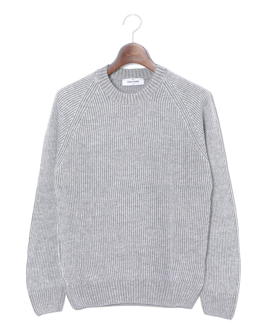 リネンコットン クルーネック畦ニット｜GRAN SASSO（グランサッソ