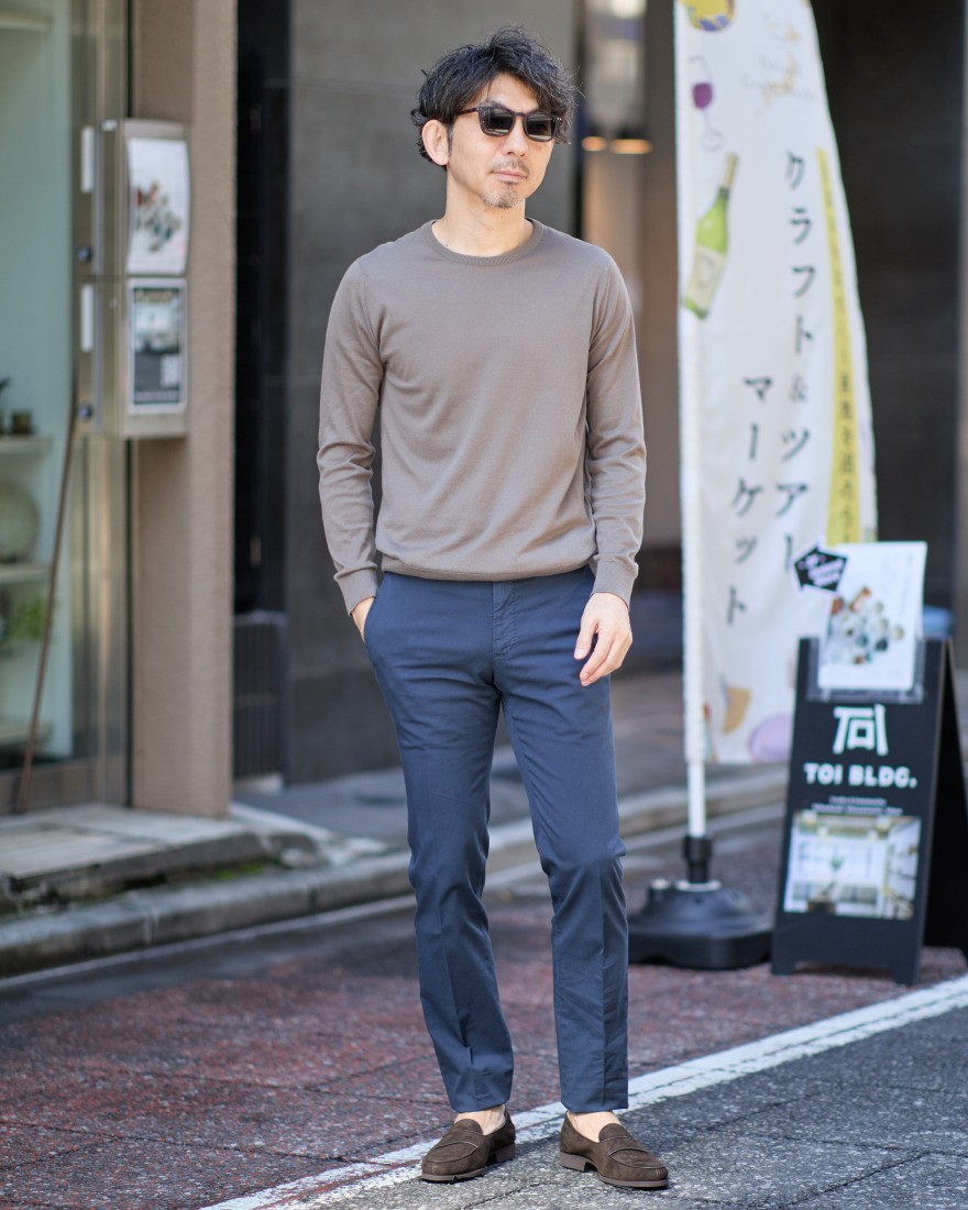 30G シーアイランドコットン 長袖クルーネックニット【ROWLAND/EASY