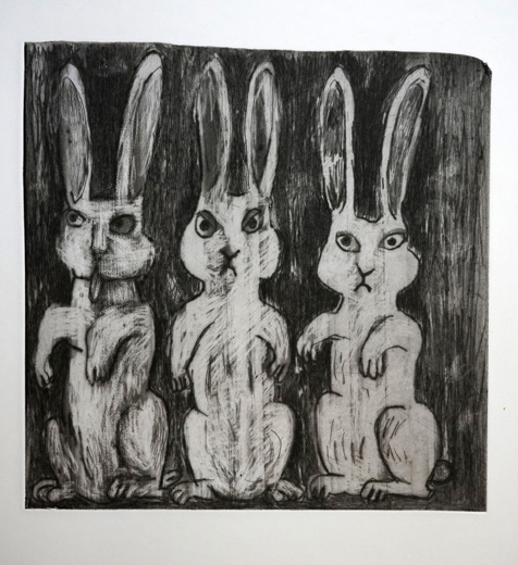 ドライポイント2020 - ウサギ3羽Drypoint2020 - Three rabbits|三沢
