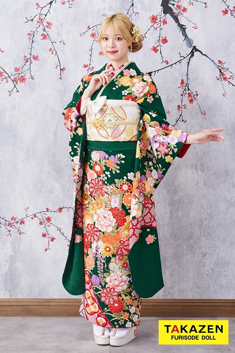 激安お得！正統派古典 緑色/赤/グリーン 辻が花/御所車 王道 お