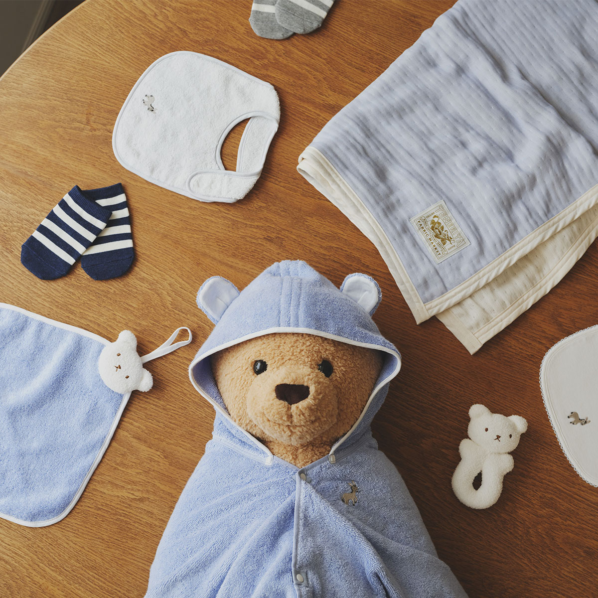 6重ガーゼケット＆フードツキバスタオル＆くまさんセット(FREE FREE