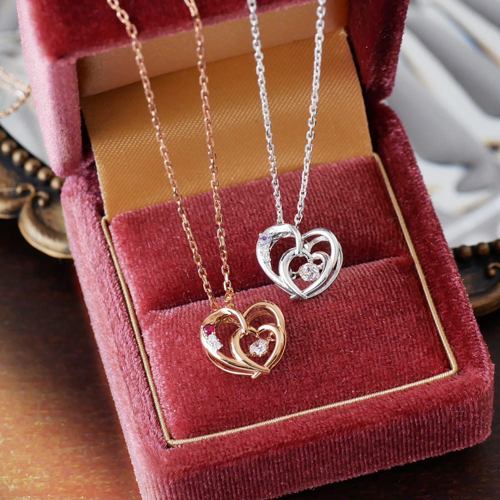 ◇誕生石対応◇ダブルハートダンシングストーンネックレス【MIP11018】