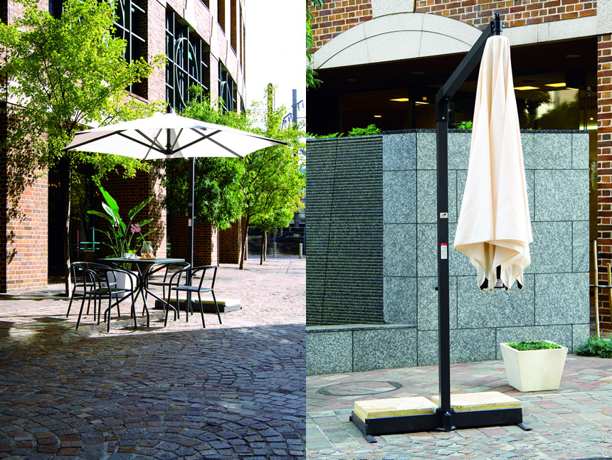 台座が回転して日よけもらくらく調節可能! イタリア生まれのデザイン