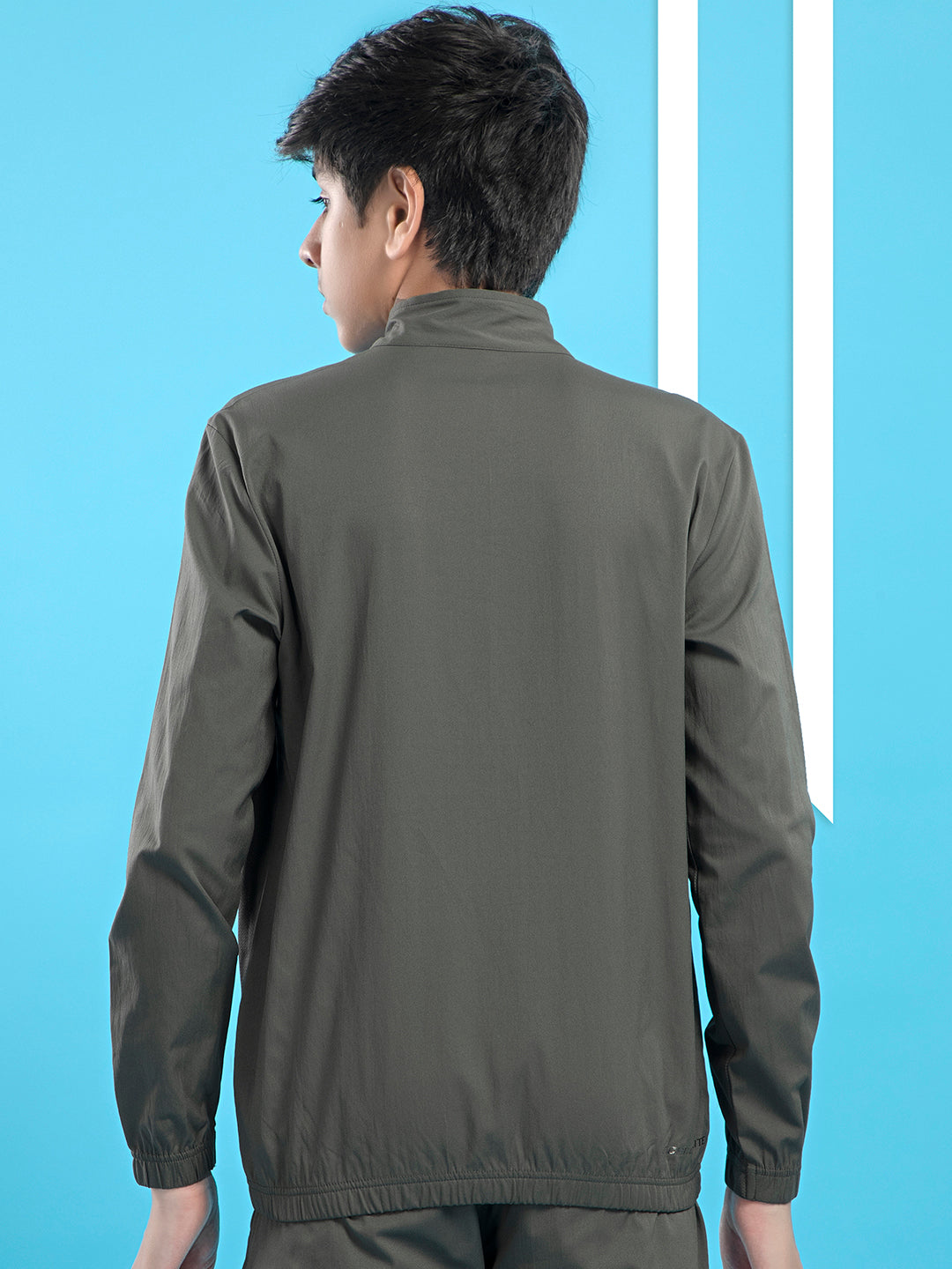 Boys Colorblock Slim Fit Mock Neck Sports Jacket with TS FLEXI