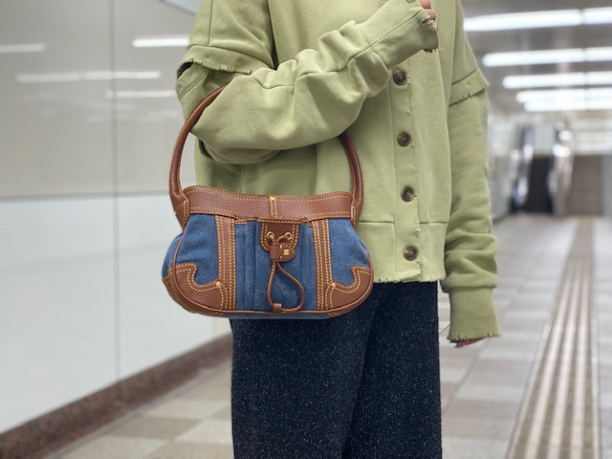 CELINE/セリーヌ】より「マカダム柄デニムレザーワンショルダーバッグ