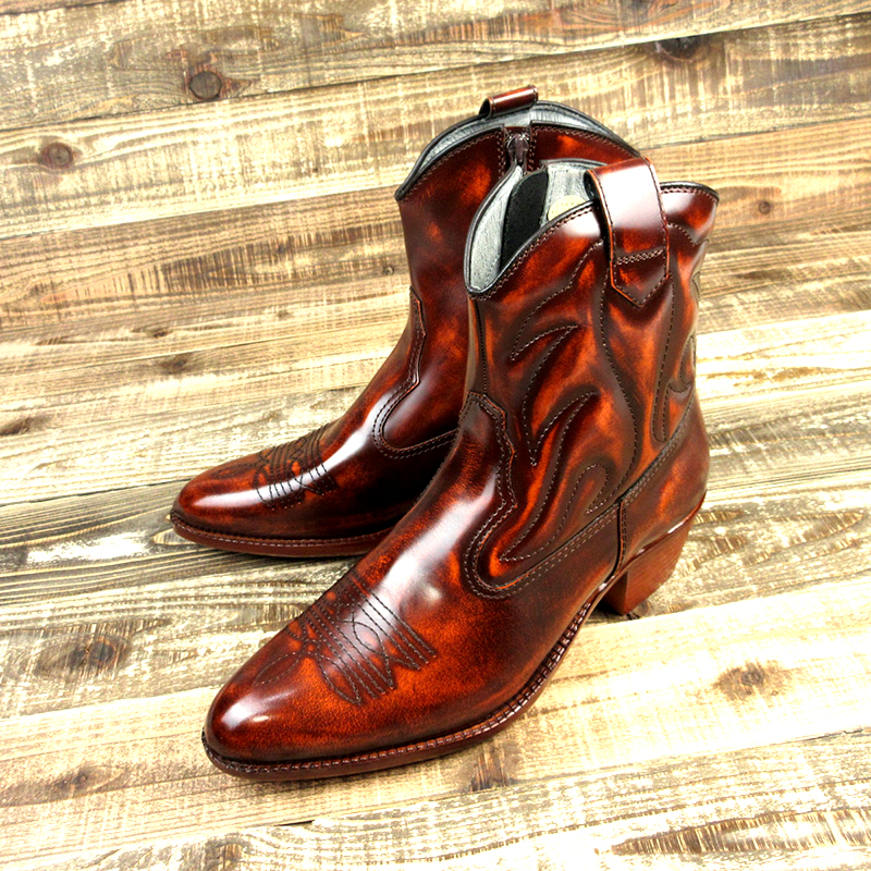 日本製 本革レザー ウエスタンブーツ ショート ブーツ メンズ