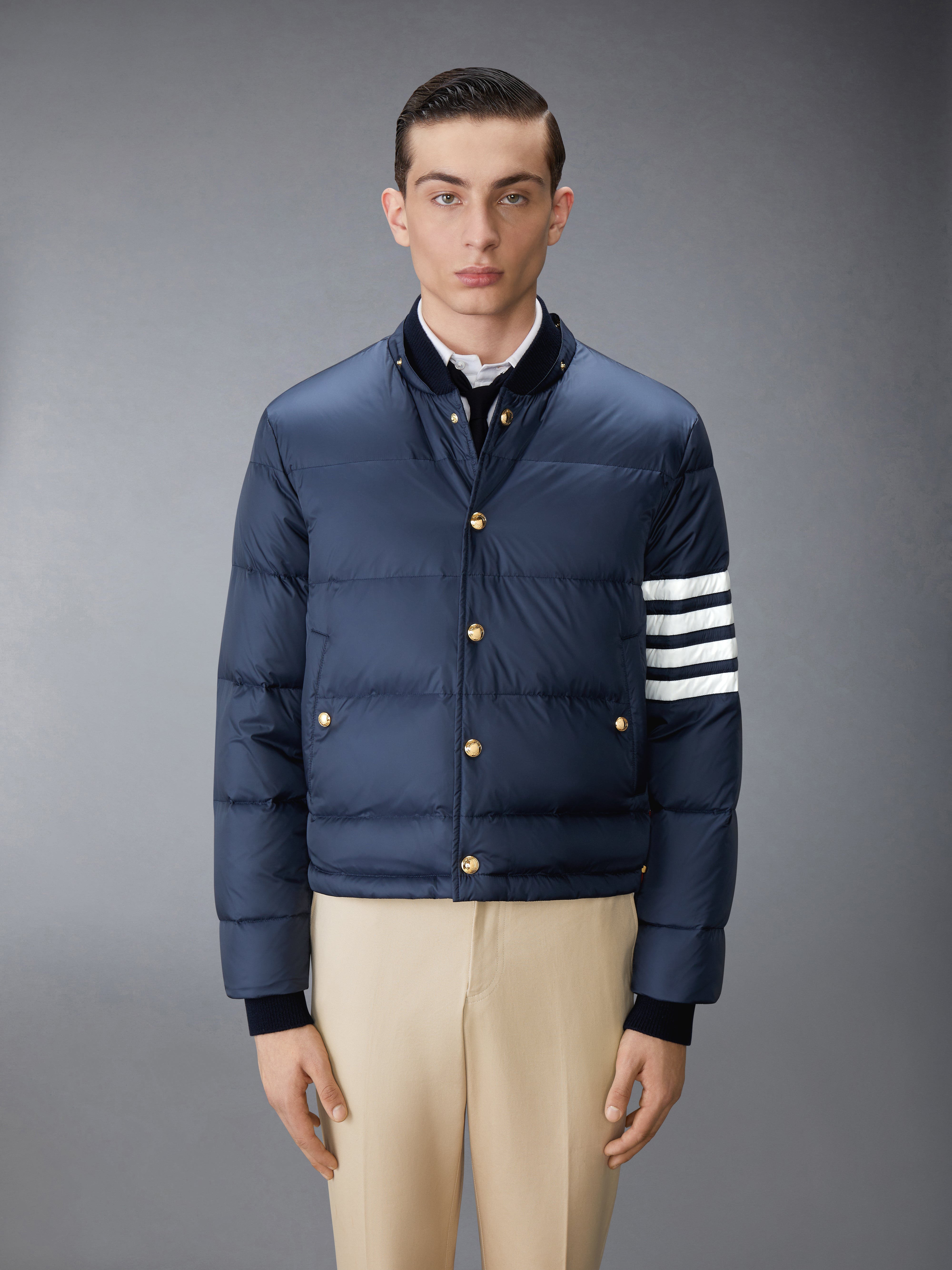 Matte Finish Nylon Down Fill 4 Bar Hood Bomber | Thom Browne