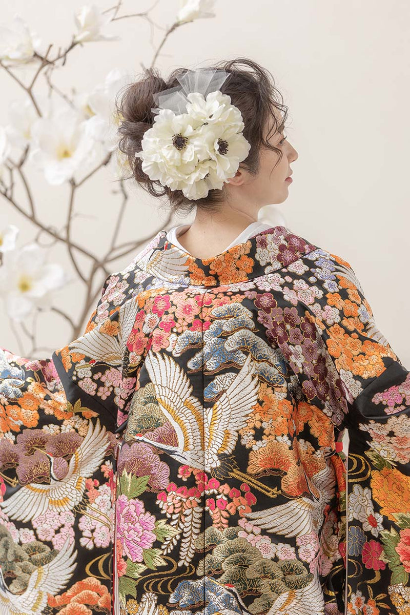 色打掛・山桜鶴紋様（黒地）｜白無垢・色打掛レンタルなら結婚式着物