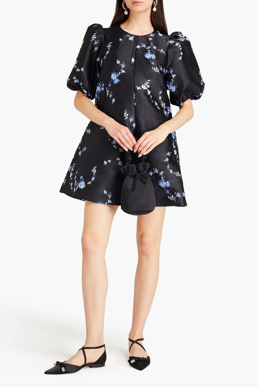 GANNI フローラルジャカード ミニワンピース メタリック | THE OUTNET