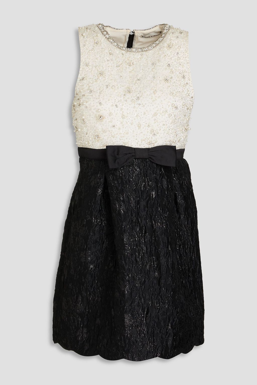 ALICE + OLIVIA Embellished cloqué-paneled metallic satin mini