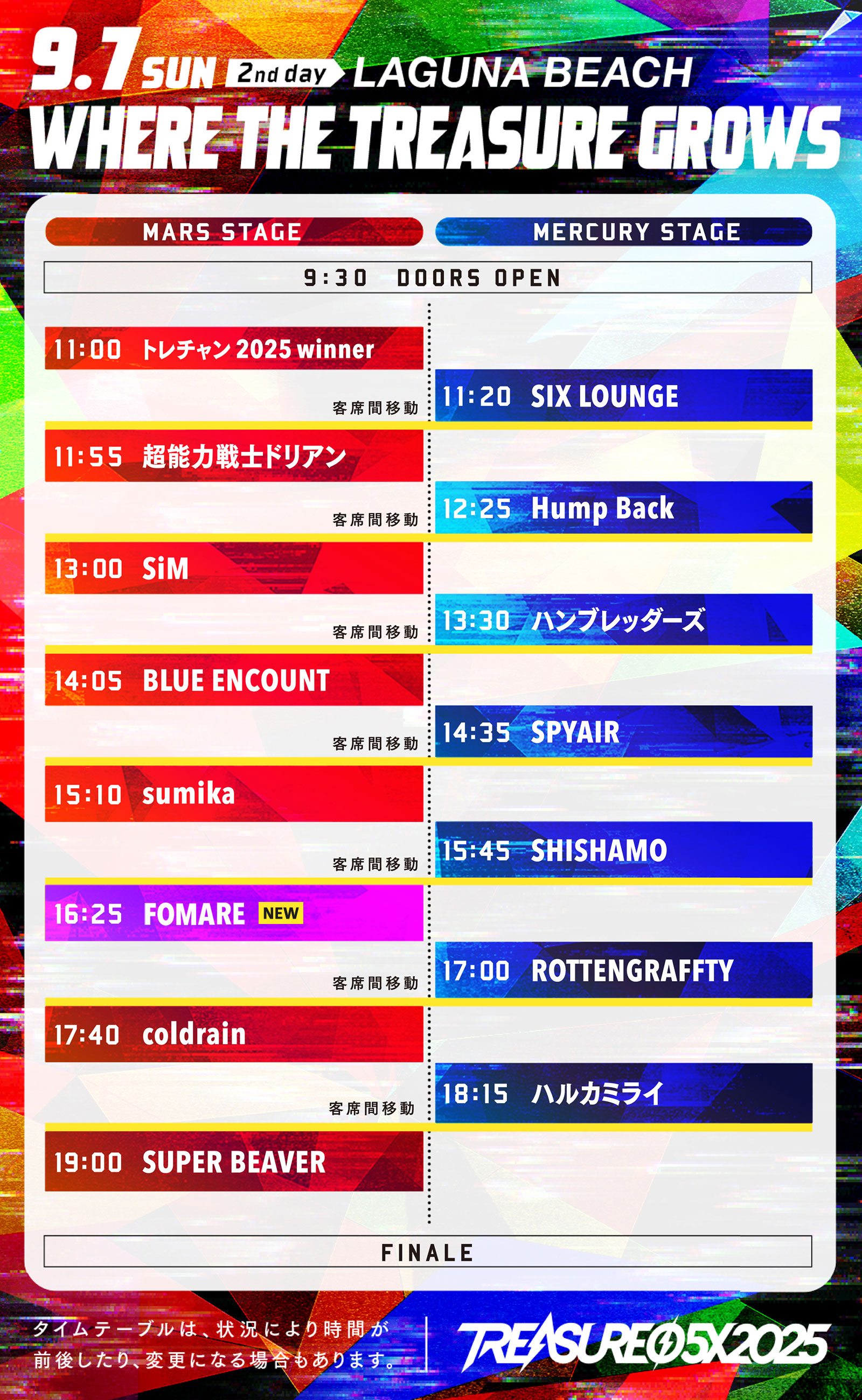 TREASURE05X 2025｜9.6(土) 9.7(日) 蒲郡ラグーナビーチ−タイムテーブル