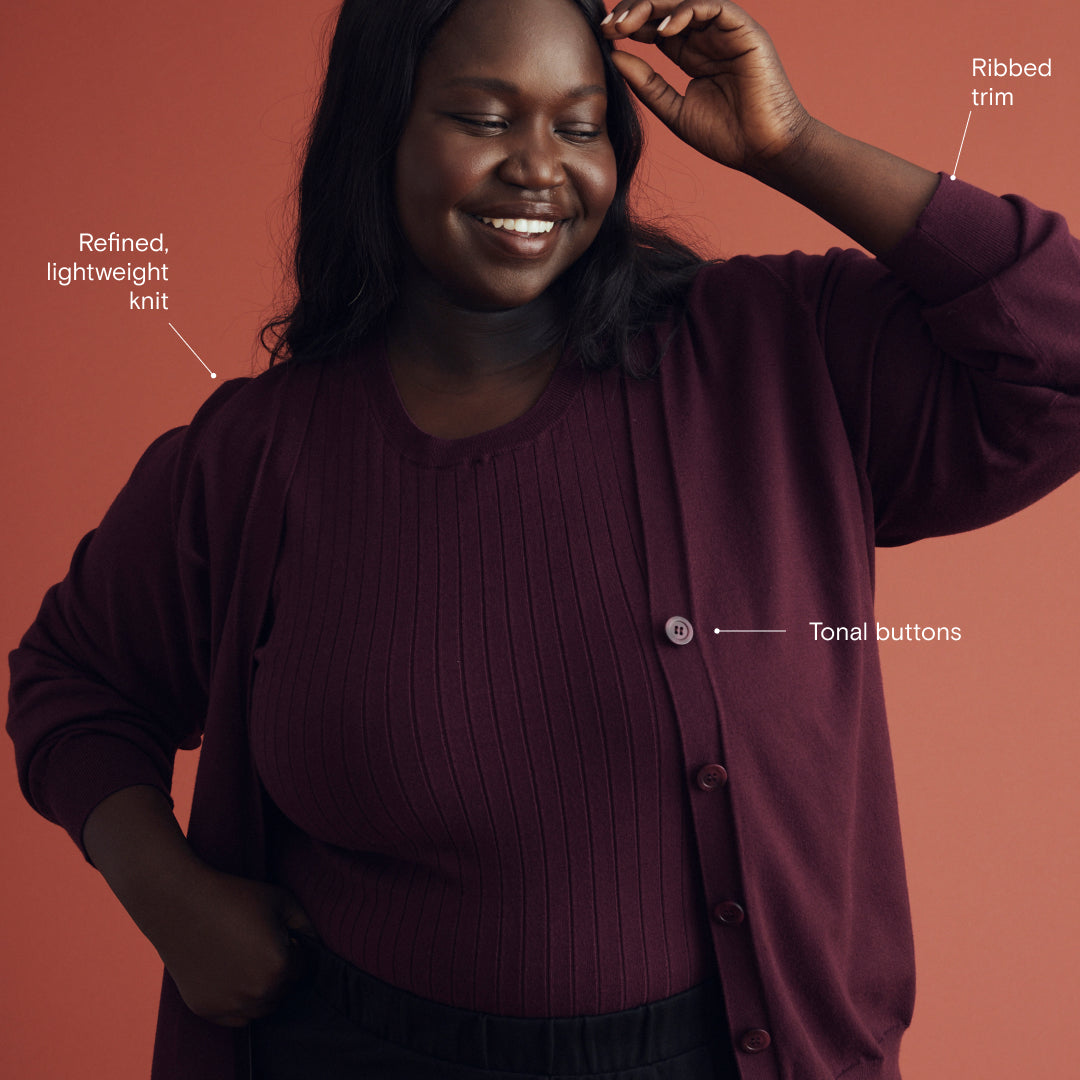 Savvy Fine Knit Cardigan - Black Cherry – Universal Standard