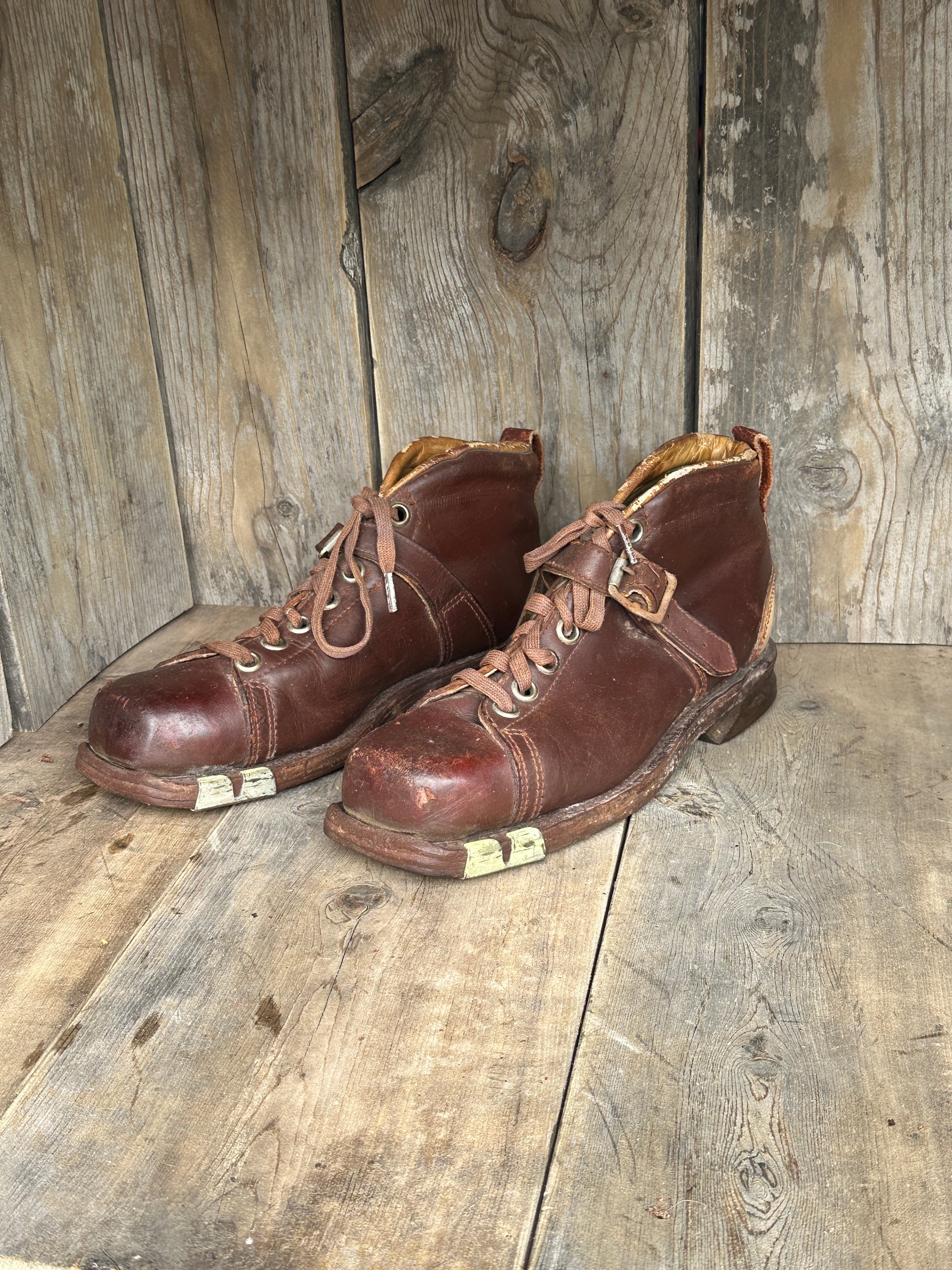 Brass Reinforced Square Toe Leather Ski Boots - VintageWinter