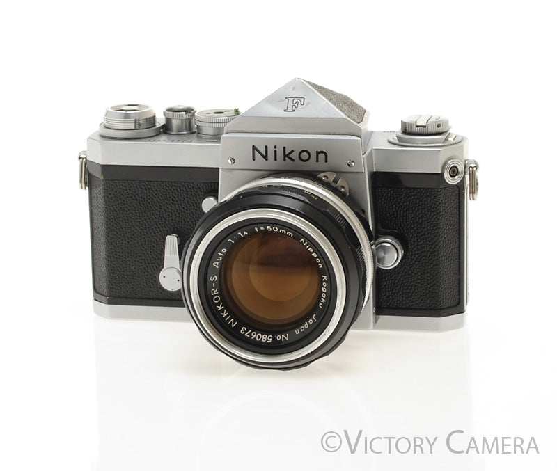 Nikon F Chrome 35mm SLR Camera w/ 50mm f1.4 Lens, Eye Level Finder [EX
