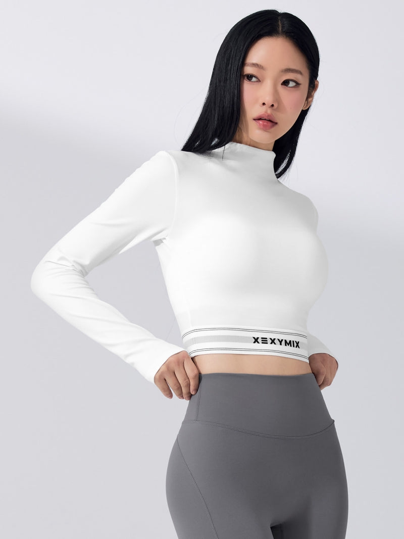 ロゴ入りバンド モックネック クロップド丈 長袖