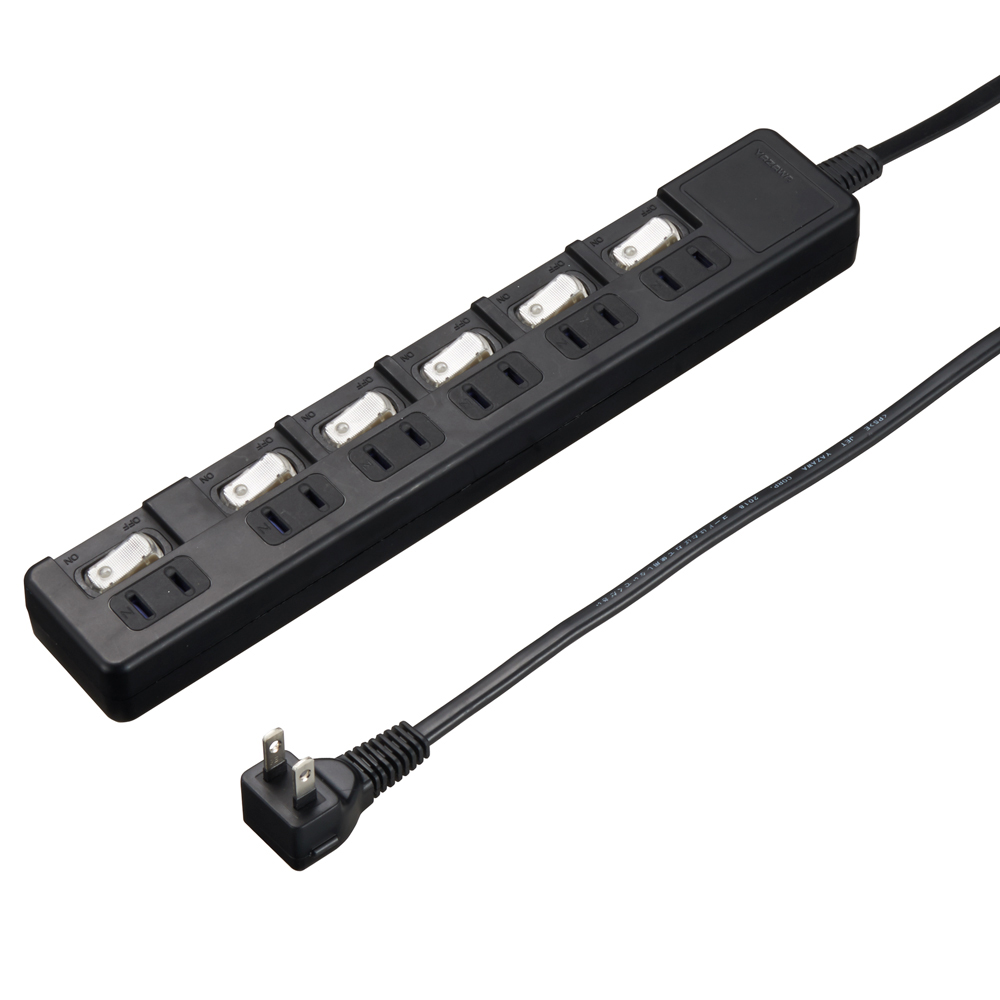 6個口節電タップ3mブラック｜YAZAWA CORPORATION
