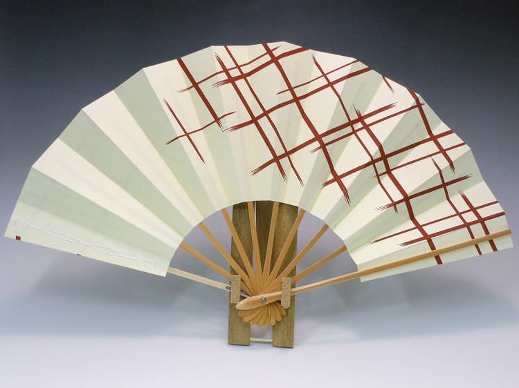 舞扇子（尺・白竹）鳥の子地 格子・茶 | 京都扇子の山武扇舗ネット通販