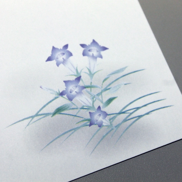 山櫻喪中はがき No.7168 桔梗(薄口) CoC 〒グレイ枠入 ☆: 慶弔用関連