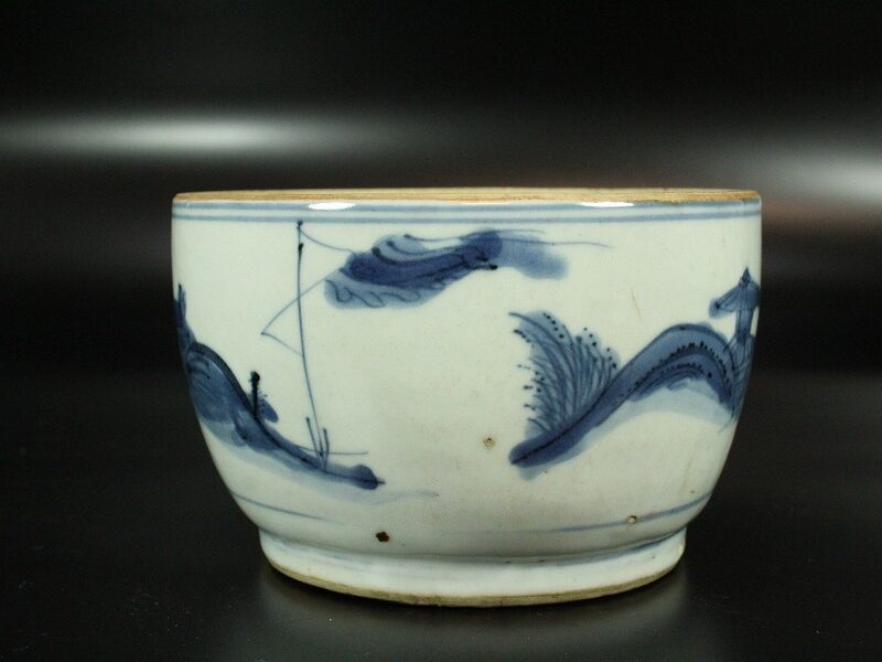 中国美術 古染付 山水舟紋 香炉 碗 明(YC233) | 京都の骨董品買取店