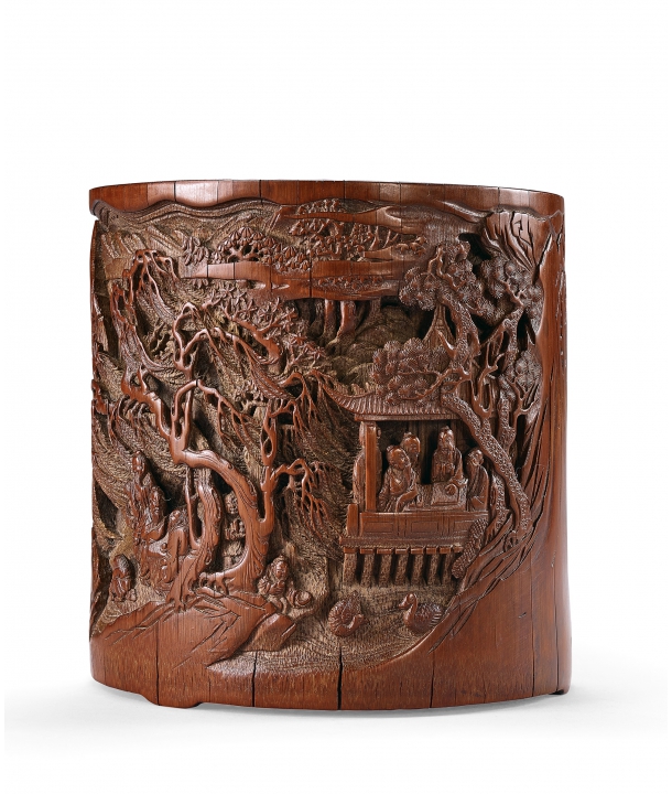 中国美術 鐡画軒 紫泥 刻題詞 筆筒 文房四宝(K-YC564) 金閣】中国美術