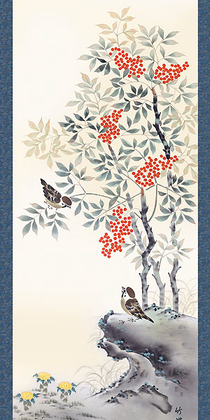 美品 掛け軸 佐藤純吉作 花鳥四季揃図 共箱 4本セット 美術年鑑掲載 美