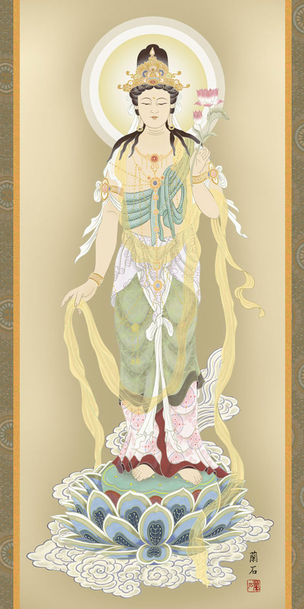 仏画 観音様の掛け軸 高見蘭石作 聖観音