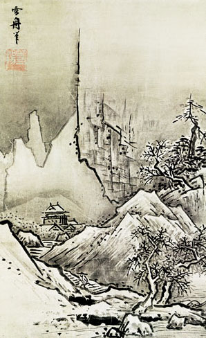 有名作家の掛け軸 雪舟作 秋冬山水図（冬）