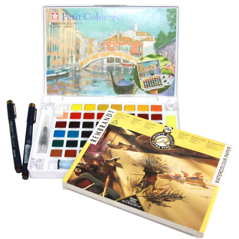 ゆめ画材 限定セット】 透明水彩絵具 スケッチセット プチカラー 48色